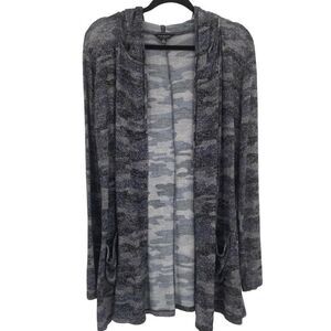 Lucky Brand Camouflage Hooded Open Front Cardigan Blue Gray Small